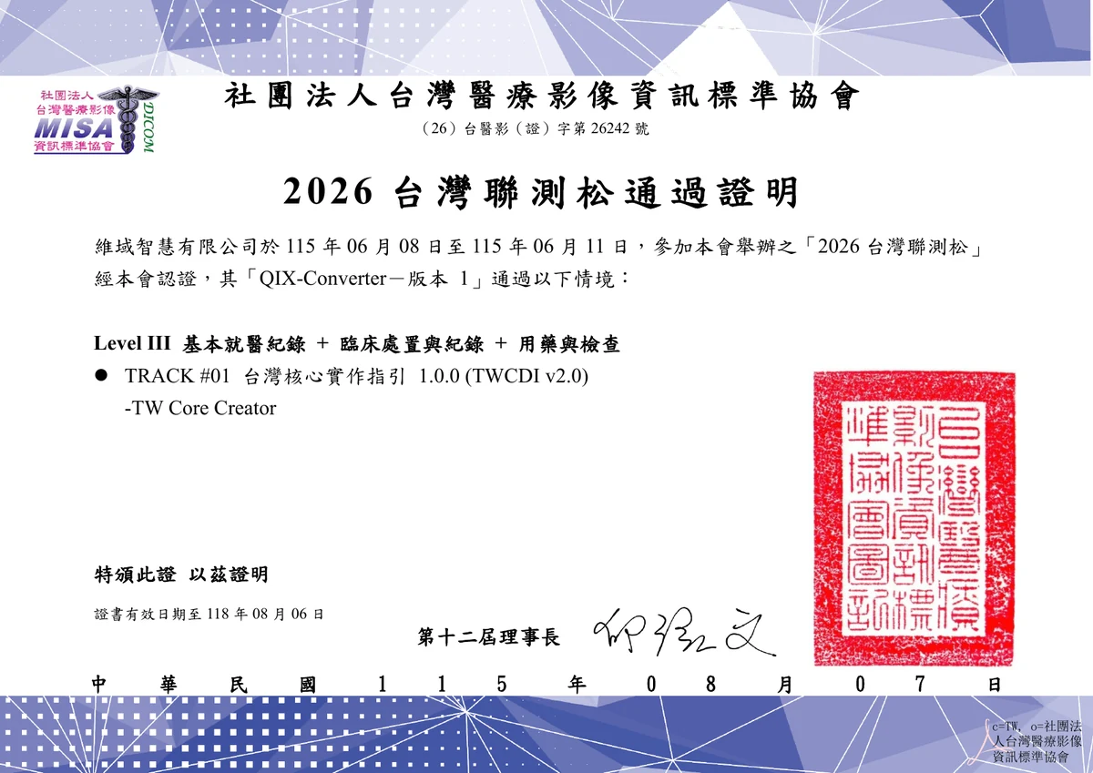 2026 台灣聯測松 QIX-Converter TW Core Creator 通過證明